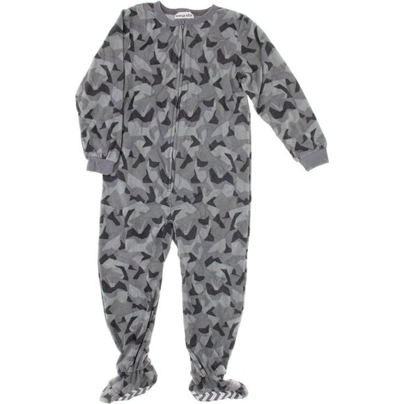 Komar Kids Boys Gray Camo Fleece Blanket Sleeper Footed Pajamas Size 8 Medium - Picture 1 of 3